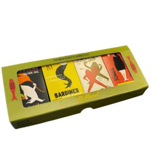 Ati Manel Sardine Box met vier conserven met Portugese sardientjes in groen doosje