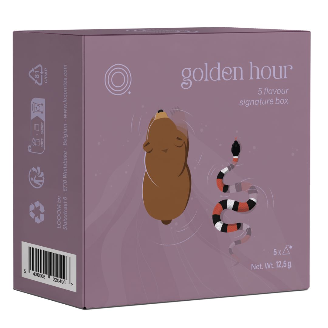 Golden Hour - 5 zakjes - discovery box Alt-tekst: LOOOM signature box Golden Hour met 5 theezakjes