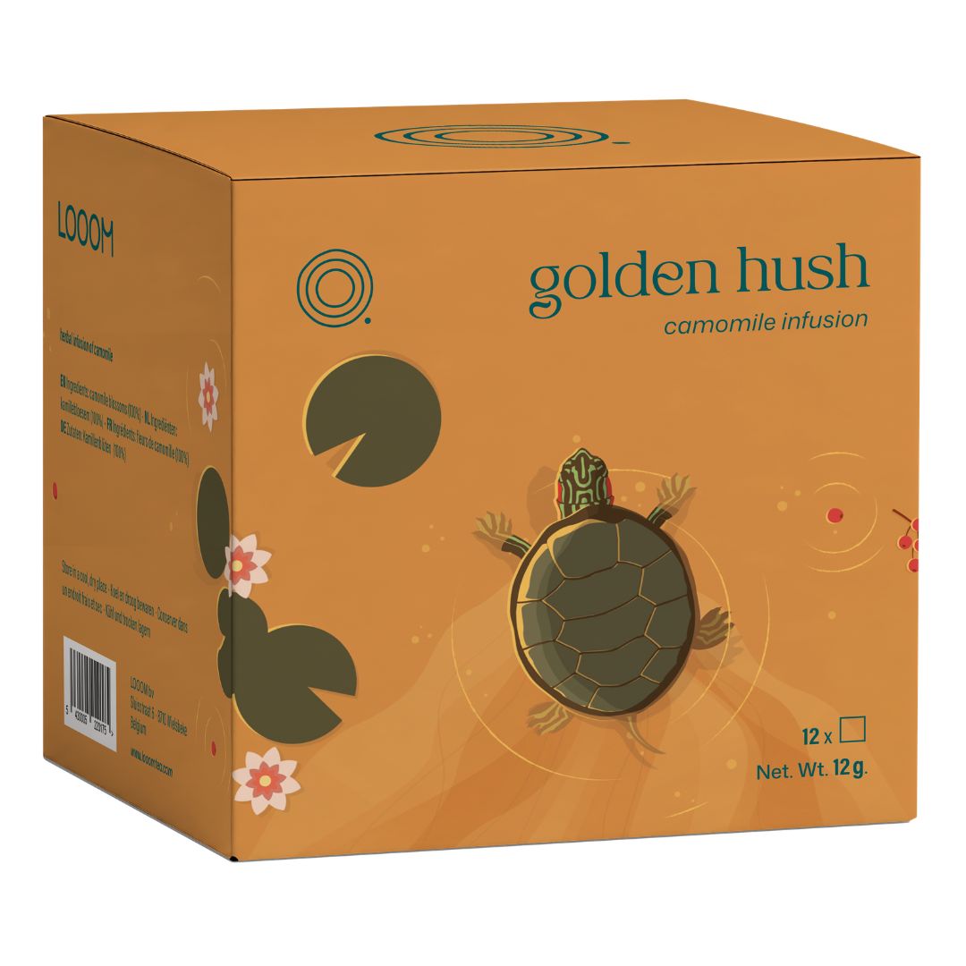 Golden Hush - 12 sachet box Golden Rush - kamille infusie - doosje 12 theezakjes