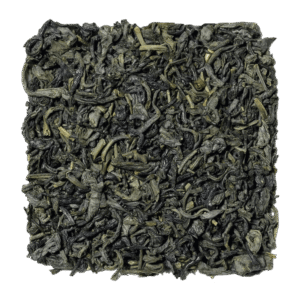 Losse blaadjes van LOOOM Green Goddess green tea: gekrulde groene theeblaadjes
