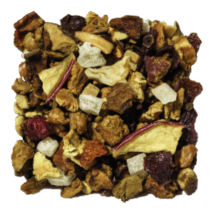 Losse blaadjes van LOOOM Sweet Heart apple crumble infusion: appelstukjes, rode bessen en witte fruitblokjes
