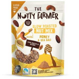 Alt-tekst:
Nut Mix Honey Sea Salt The Nutty Farmer 100g met cashews amandelen en pinda’s