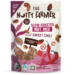 Nut Mix Sweet Chili The Nutty Farmer 100g met cashews amandelen en pinda’s