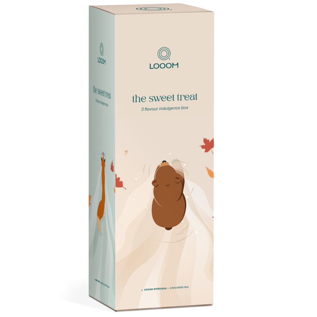 The Sweet Treat - 3x12 sachet box - LOOOM Alt-tekst:
LOOOM Sweet Treat giftbox met Cocoa Embrace Sweet Heart en Creamy Kiss