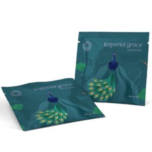 LOOOM Imperial Grace earl grey tea: twee zakjes van 2 g met een pauw op de verpakking