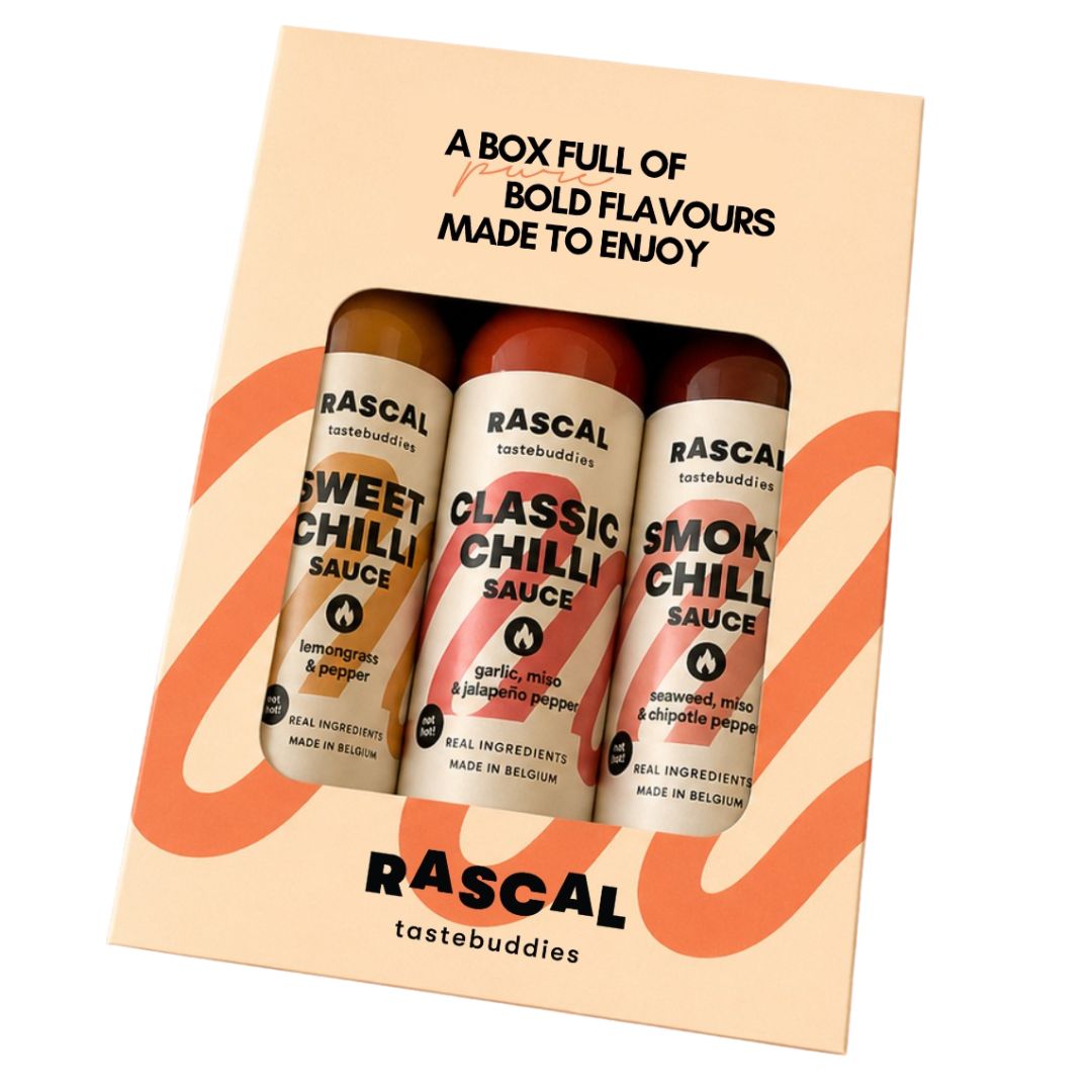 rascal gift box 1 Rascal Gift Box chilli sauces met drie Belgische pikante sauzen